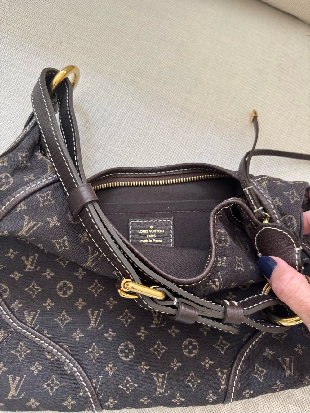 Louis Vuitton Mini Lin Manon Bag in Dark Brown